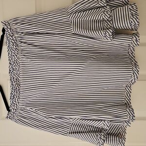Caroline Constas Blue And White Striped Off-Shoulder Bell Sleeve Top Size M